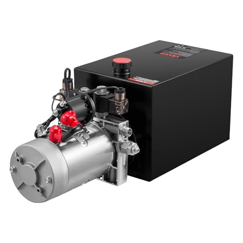 VEVOR12 Quart Hydraulic Power Unit, Double Acting Dump Trailer Pump, 3200 PSI Max Relief Pressure & 0.91 GPM Flow Rate, DC 12V Hydraulic Pump with Metal Reservoir for Dump Trailer Car Lifting - size: 12 Quart, style: Double Acting