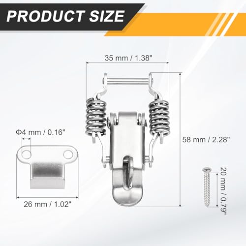 PATIKIL Stainless Steel Spring Loaded Toggle Latch with Lock Hole, (S,Silver) (4 Pcs), Compression Double Spring Toolbox Toggle Hasp Clamp Lock with Screw for Cabinet Door Barn Wooden Case - size: Small