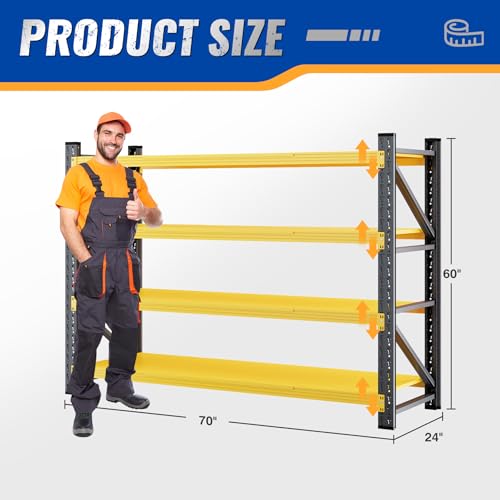 BYNSOE 60" W Storage Shelves 5000lbs Garage Metal Shelving Heavy Duty Garage Shelves Adjustable Storage Shelves for Industrial, Factory, (Black Yellow, 60" W X 24" D X 70" H) - color: Black Yellow, size: 60" W X 24" D X 70" H