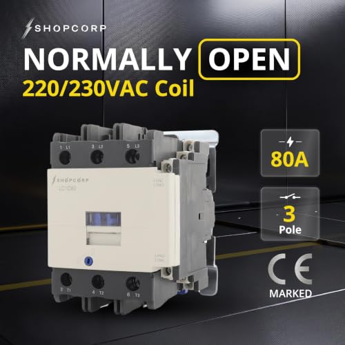 3 pole contactor 220-230VAC Coil 80 Amp Normally Open IEC 660V Switch, Auxiliary 1NO/1NC, Lighting AC Contactor with Mounting Base for DIN Rail - 1 Pack - style: 80A 220V - 1 Pack
