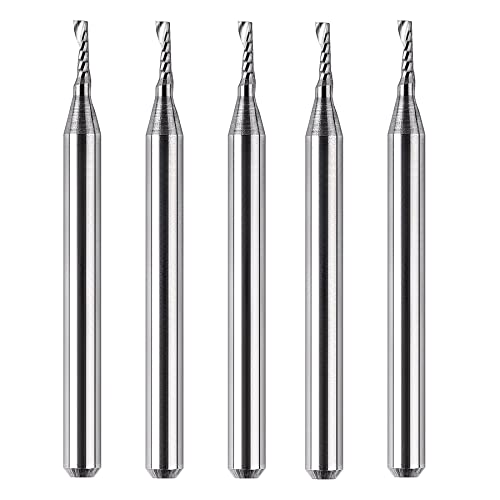 SpeTool 5PCS Carbide Spiral O Flute End Mill with 1/16 Inch Cutting Diameter 1/8 Inch Shank 3/16" Cutting Length,Single Flute CNC Router Bit for Acrylic PVC Wood Cutter - size: 1/16"Dia-3/16" CL-1/8" Shank