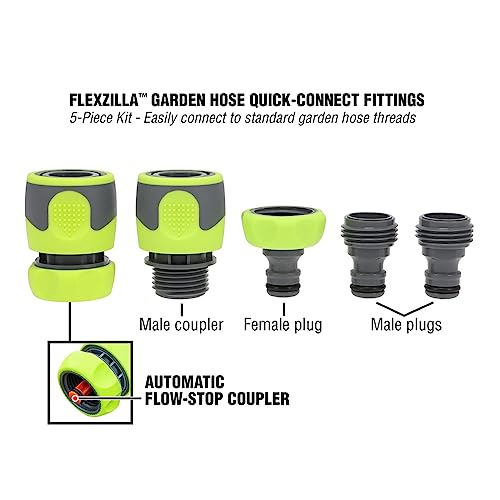 Flexzilla Garden Hose Quick-Connect Fittings, 5-Piece Coupler & Plug Kit