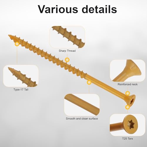 Deck Screws #10 x 4’’, T25 Star Torx Drive Flat Head Wood Screws, Tan, 5lb - color: Tan, size: 10X4’’