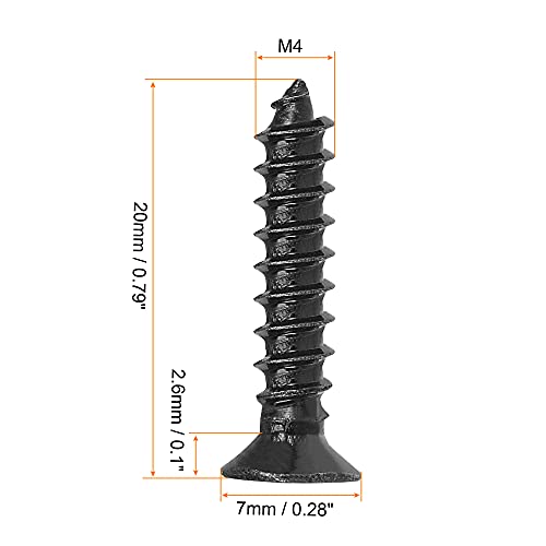 uxcell M4 x 20mm Wood Screws Phillips Flat Head Carbon Steel Self Tapping Screws Black 100pcs - size: M4 x 20mm