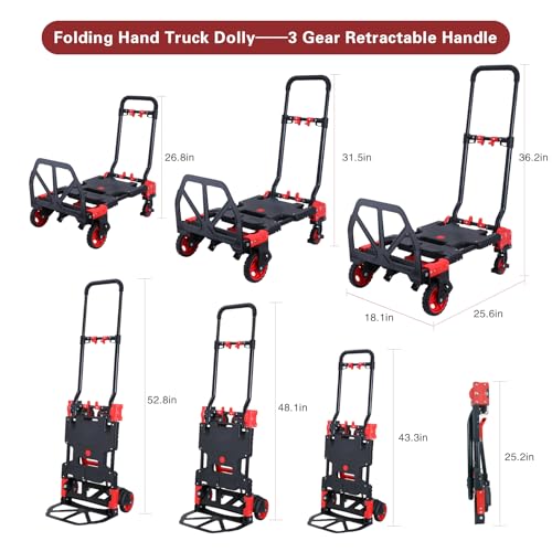 2 in 1 Folding Hand Truck Dolly with Basket,330LB Hand Cart Foldable - color: A-red