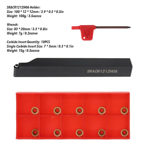 Lathe Tool Holder High Precision Indexable Turning Tool, Boring Bar with 10pcs Carbide Inserts for Metalworking Professionals 12mm Shank Size