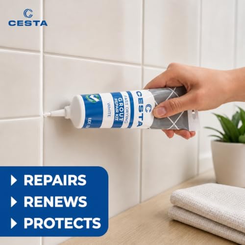 CESTA Tile Grout Repair Kit White - Fast Drying Premixed Grout Filler for Bathroom, Kitchen & Floor - Restore & Renew Tile Joints Line - Squeeze Tube with Applicator - Fills Cracks and Gaps (8.8 oz) - color: White
