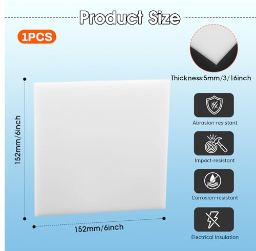 Hdpe Sheet 3/16 Inch Thick, 6" x 6" High Density Polyethylene Board, Thick Plastic Sheet for Craft, Plastic Cutting Board, Heavy Duty Industry - size: 6" X 6", style: 3/16" Thick