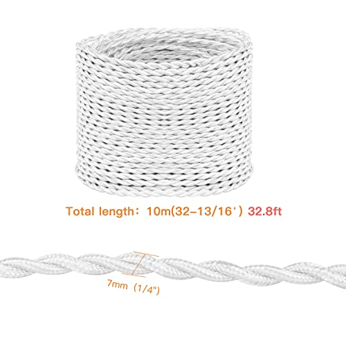 Helunsi 32.8 ft Twisted Cloth Covered Wire, 18/2 White Vintage Lamp Cord - color: White