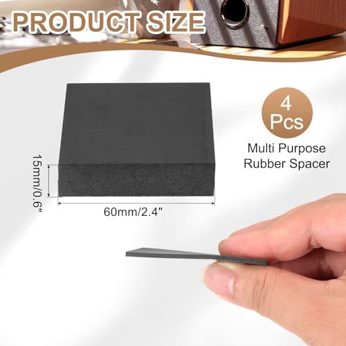 PATIKIL Rubber Solid Anti-Vibration Pads, 4 Pcs 60mm x 15mm Thick Rubber Square Washers Multi-Purpose Gasket Pad Bushings Spacer for HVAC Compressor Air Conditioner, Black - size: 60mm x 15mm Thick