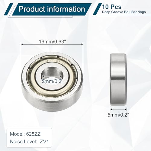 uxcell 10Pcs 625ZZ Deep Groove Ball Bearings, 5x16x5mm Chrome Steel - size: 625ZZ (5x16x5mm)