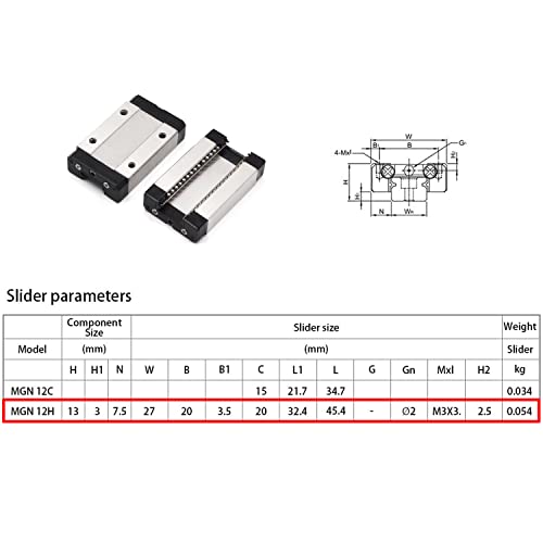 MGN12H 400mm Premium Linear Rail Guide 2pcs MGN12 Linear Slide 8mm for 3D Printer and CNC Machine Upgrade (2pcs/Pack) - color: Black MGN12H 2 Rail + 2 Carriage block, size: 400mm