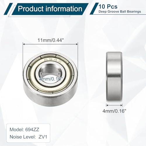 uxcell 10Pcs 694ZZ Deep Groove Ball Bearings, 4x11x4mm Chrome Steel - size: 694ZZ (4x11x4mm)