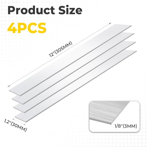 4PCS 6061 Aluminum Flat Bar 1/8" x 1.2" x 12"(T x W x L) - size: 1/8" x 1.2" x 12"