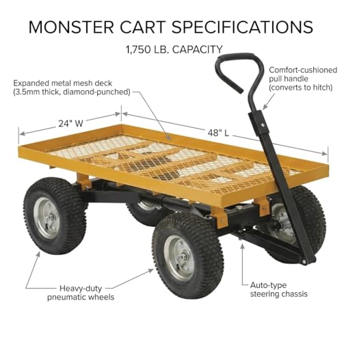 FarmTek Monster Cart Heavy-Duty Utility Flatbed – 1500 lb Capacity