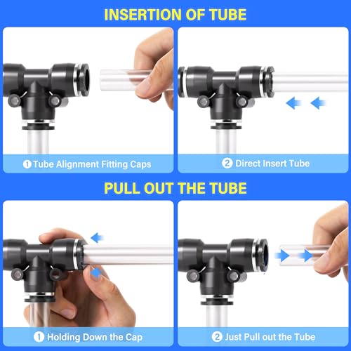 TAILONZ 1/4" Push to Connect Fitting Splitters+Elbows+Tees+Straight 80Pcs - color: Black, size: 1/4"OD/80PCS