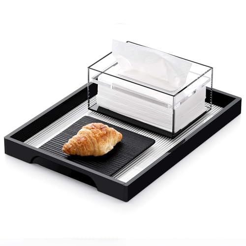 SANRUI Acrylic Tissue Box Cover with 8mm Top Lid Rectangle Tissue Holder - color: Clear+black