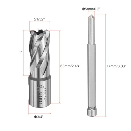 HARFINGTON Annular Cutter 21/32" Cutting Diameter Shank 3/4" with 1" Depth of Locating Pin M2 High-Speed Steel Drill Bit Annular Cutter for Standard Magnetic Drills Machine Tools Mills - size: 21/32 inch * 1 inch