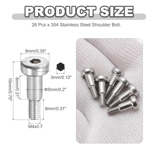 MECCANIXITY 26 Pcs 304 Stainless Steel Shoulder Bolt 5mm Shoulder Dia 8mm Shoulder Length M4x0.7 Thread Hex Socket Shoulder Bolts for Hydraulic Injection Molding Machinery Industries - size: 5mm x 8mm