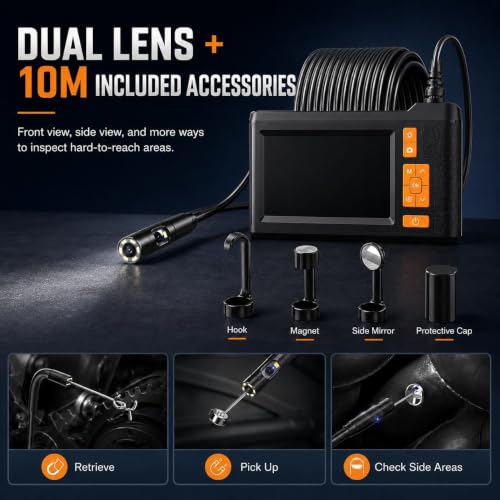 Dual Lens Borescope Camera 33FT with 4.3'' HD Screen, 1080P Photo Video - size: 4.3''Dual Lens 33FT
