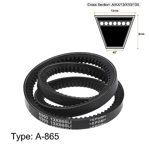 HARFINGTON 2pcs 13x865 Cogged V-Belts AX Section Drive Raw Edge Belt 865mm Inner Girth 13mm Width 8mm Thickness EPDM for Power Transmission - size: 865mm