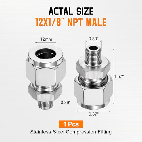 1/2"OD Compression x 1/8" NPT Male Union Coupling Connector - size: 1/2"OD Compression x 1/8" NPT Male