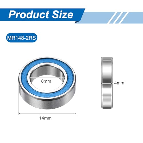 uxcell 10 Pcs MR148-2RS Micro Bearings, 8x14x4mm Chrome Steel, ABEC7 - size: MR148-2RS