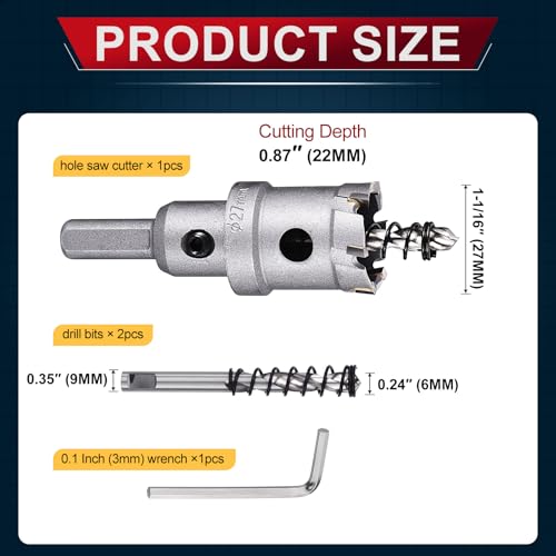 Tungsten Carbide Tipped Hole Saw 1-1/16 Inch 27mm Hole Cutter - size: 1-1/16 Inch (27mm)