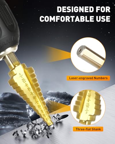 Step Drill Bit Set for Metal HSS 5Pcs Ti-Coated with Center Punch - size: Gold 5pcs