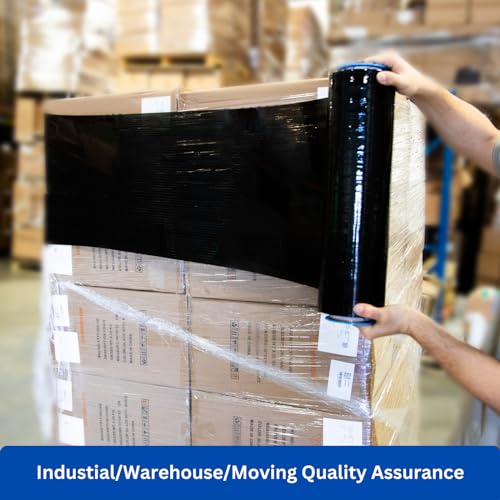 Noah's Ark Warehouse 18" x 1500FT Industrial Class Pallet Wrap, 60 Gauge Black Stretch Film for Warehouse Packing, Adhering Packing Moving Packaging (1 Pack) - size: 1 Pack
