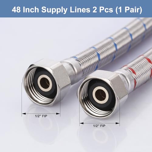 ARCORA 48-Inch Length Faucet Hose Connector, Braided Stainless Steel cUPC Supply Lines 1/2 Inch FIP x 1/2 Inch FIP Sink Hose Attachment for Faucet - size: 48 Inch