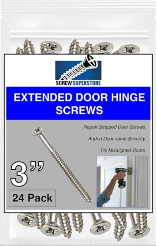 Door Hinge Screws #9 x 3 in - Steel, 24 Pack (Silver) - color: Silver