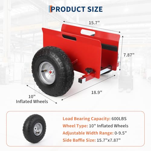 600 LBS Panel Dolly, Door Dolly Adjustable Drywall Mover with 10" Tires - size: Red-2 PCS