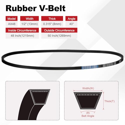 AX48 Belt, Raw Edge Cogged Industrial Rubber EPDM V-Belt, Pack of 1 - size: AX48