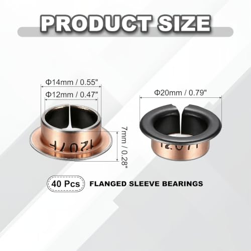 uxcell 40Pcs Flanged Sleeve Bearing, 12mm Bore x 14mm OD x 7mm Length - size: 12×14×7mm