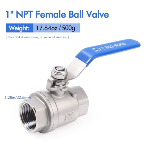 304 Stainless Steel 1" NPT Ball Valve – Heavy Duty, Precision Machined Threads for Leak-Proof Seal, Full Port, Quick Positioning Handle, 1000 WOG for Water Oil Gas, 5-Pack - size: 1 Inch