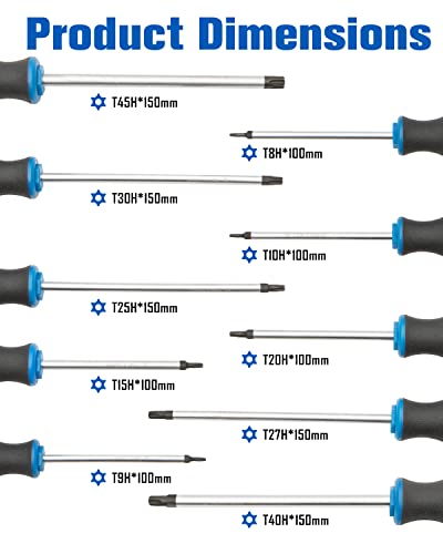 ROTATION 10pc Torx Screwdrivers Set, Magnetic Tip with Center Hole