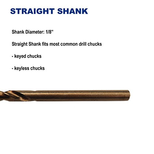 1/8-Inch Cobalt Steel M35 Jobber Length Twist Drill Bits, Pack of 12 - size: 1/8 in