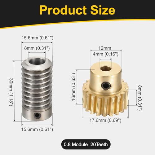 uxcell Worm Gear Set 20T 1:20 Reduction Rate1045 Steel Rod 8mm Bore - size: Gear-4mm, Rod-8mm Bore, style: 0.8M-20T
