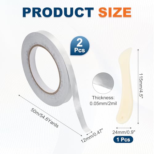 2pcs Aluminum Foil Tape 0.5"x164ft 2mil Waterproof High Temperature - size: 0.5" x 164Feet, 2mil