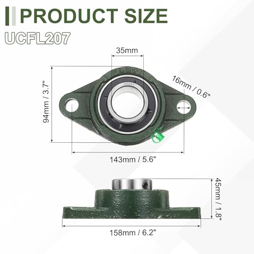 uxcell UCFL207 Pillow Block Bearings 35mm Bore Self Alignment Chrome Steel - size: UCFL207 (Bore 35mm)