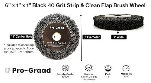 6" x 1" Black 40 Grit Strip & Clean Non-Woven Flap Brush Wheel - style: 6" x 1" x 1" Black