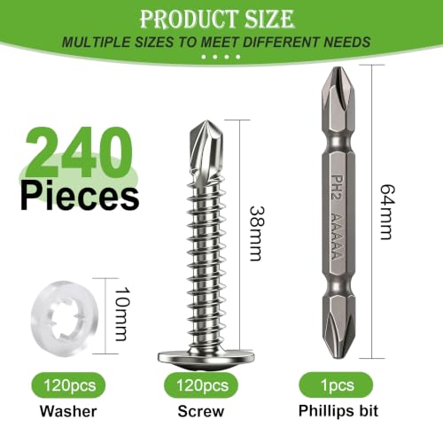 mxuteuk 240PCS #8×1-1/2" Self Drilling Screws, 410 Stainless Steel - size: SV #8×1-1/2"
