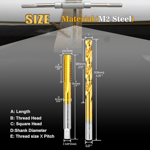 5/16"-24 UNF Tap and I Drill Bit Set, M2 HSS Threading Drill and Tap Set - size: 5/16"-24 UNF Tap & I Drill