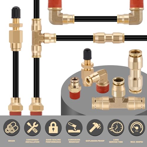 CheeMuii 76 Pcs Brass DOT Air Line Fittings with 1/4" & 3/8" DOT Air Hoses - size: 2ROLL-80PCS-BLACK