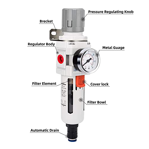NANPU 3/8" NPT Air Compressor Filter & Pressure Regulator Combo, Auto Drain - size: 3/8" NPT, style: Auto Drain, Metal Coupler&Plug
