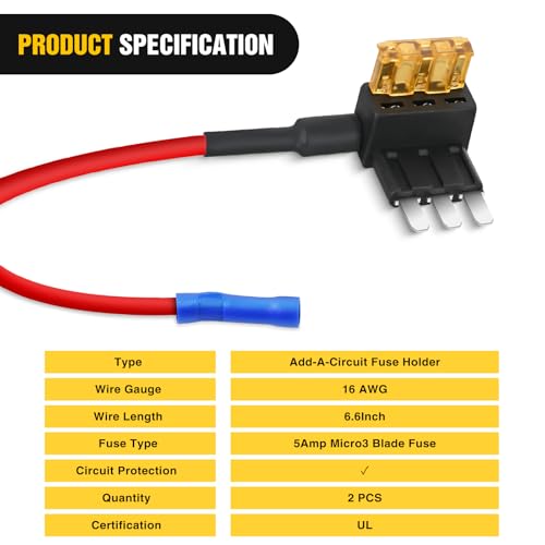 Nilight 2 Pack Micro3 Add-a-Circuit Fuse Tap Adapters 12V 5A - color: 2Pcs Micro3