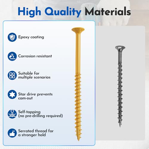#10 x 3 Deck Screws Wood Screws, Torx Flat-Head Exterior Screws, T25 Star Bit Included(315PCS 5LB Box) - size: #10x3"