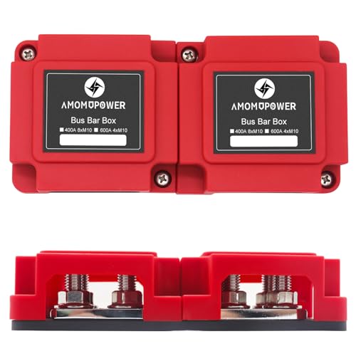 400A Bus Bar 8 M10 (3/8 inch) Terminal Studs Modular Design Tin Plated Copper Distribution Block Positive Pole Electrical Buss Bars 12-48 V DC with Cover for Trailer Marine Boat Car RV - color: 400A R&R