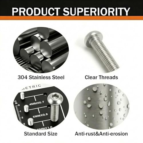 M4 x 16mm (50 Pack) Button Head Socket Cap Screws, 304 Stainless Steel 18-8, Bright Finish, Fully Machine Thread
